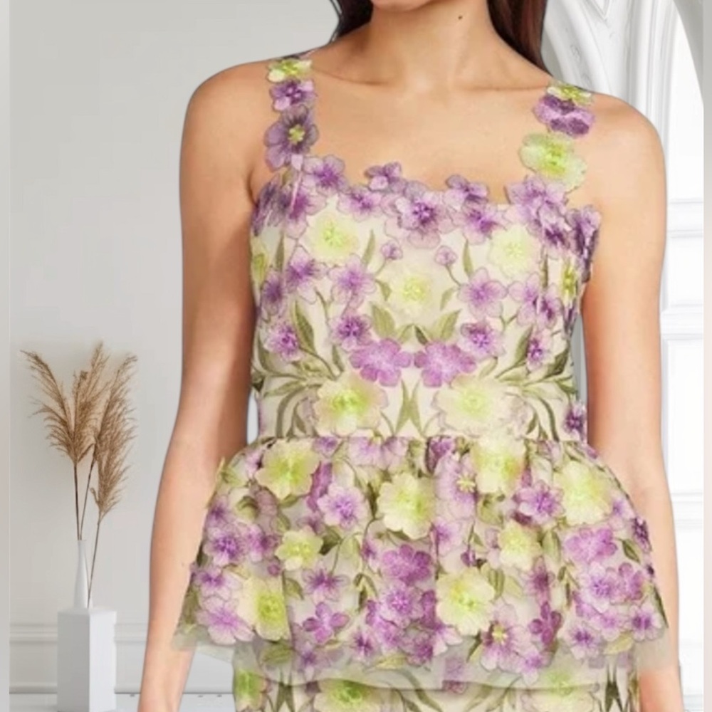 Muse by Marchesa Floral Embroidered Peplum Top Sz 12 Feminine NWT